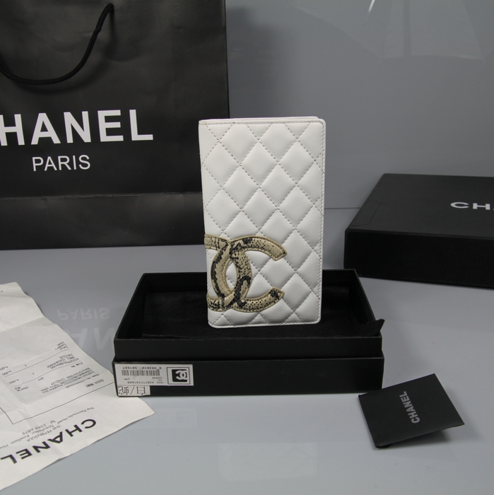 AAA Chanel Leather Bi-Fold Wallets A26717 Apricot-Snake CC Logo Whit Online